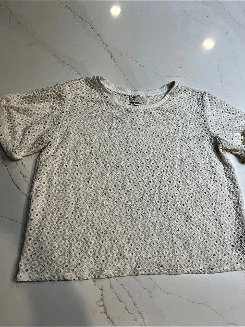 Anthropologie Eyelet Short Sleeve Top White Medium